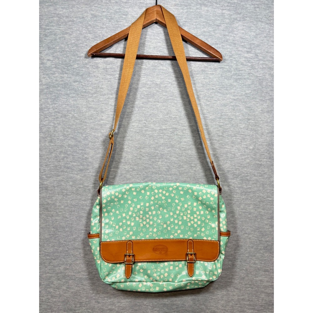 Fossil Crossbody Messenger Bag Green Laptop Coated Laminated